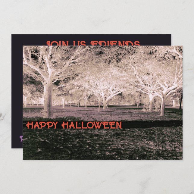 Invitación Partido Halloween Blanco y Negro da miedo a los bo (Anverso / Reverso)