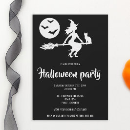 Invitación Partido Halloween Blanco Y Negro De Brujas minimal
