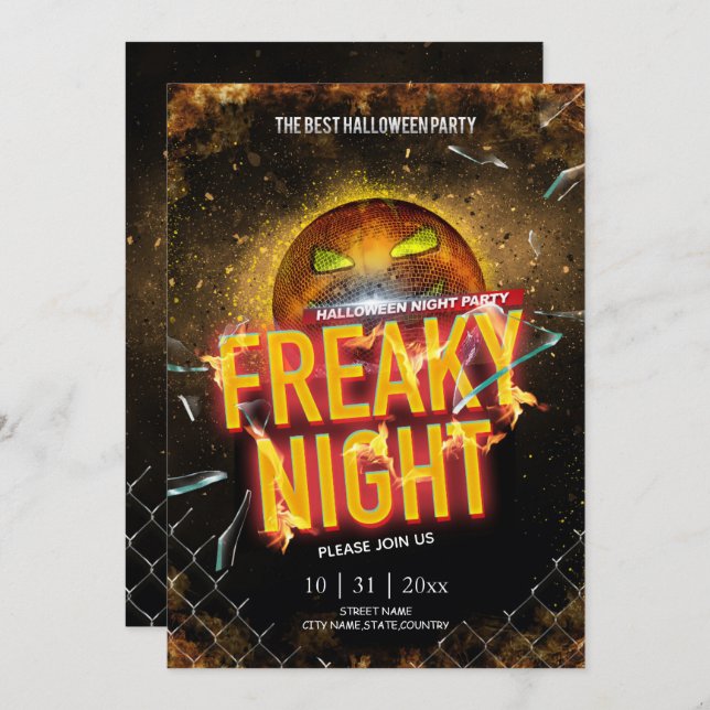Invitación Partido Halloween con efecto Neon Electrónico Crea (Anverso / Reverso)