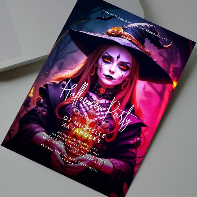 Invitación Partido Halloween de Adultos Modernos Bruja gótica (Modern Adult Halloween Party Gothic Witch Invitation
)