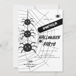 Invitación Partido Halloween de Araña Blanca y Negra