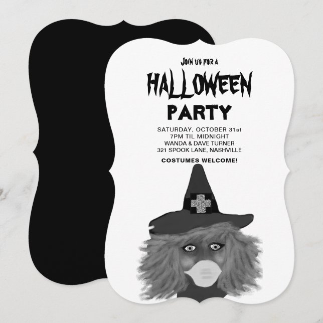 Invitación Partido Halloween de Brujas Blancas y Negras para  (Anverso / Reverso)
