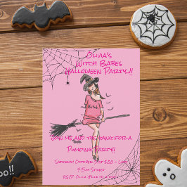 Invitación Partido Halloween de Brujas Chicas Adolescentes