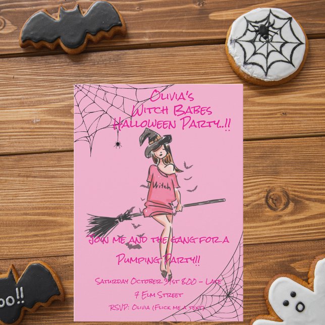 Invitación Partido Halloween de Brujas Chicas Adolescentes (Witch Babes Halloween Party Invite)