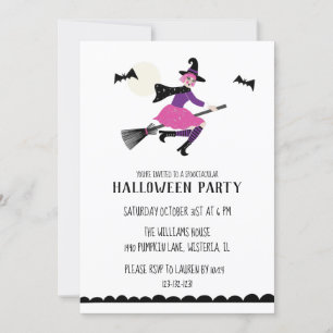 Invitación Partido Halloween de Brujas Rosa