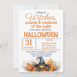 Invitación Partido Halloween de brujas y magos