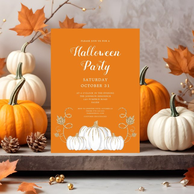 Invitación Partido Halloween de Calabaza Naranja Cuidada (Cute Orange Pumpkin Halloween Party Invitation)