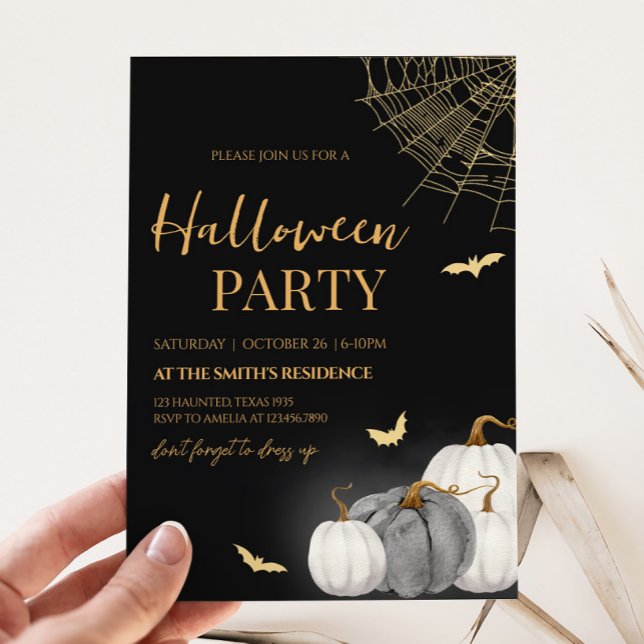 Invitación Partido Halloween de Calabaza para Adultos Moderno (Adult Modern Pumpkin Halloween Party Invitation)