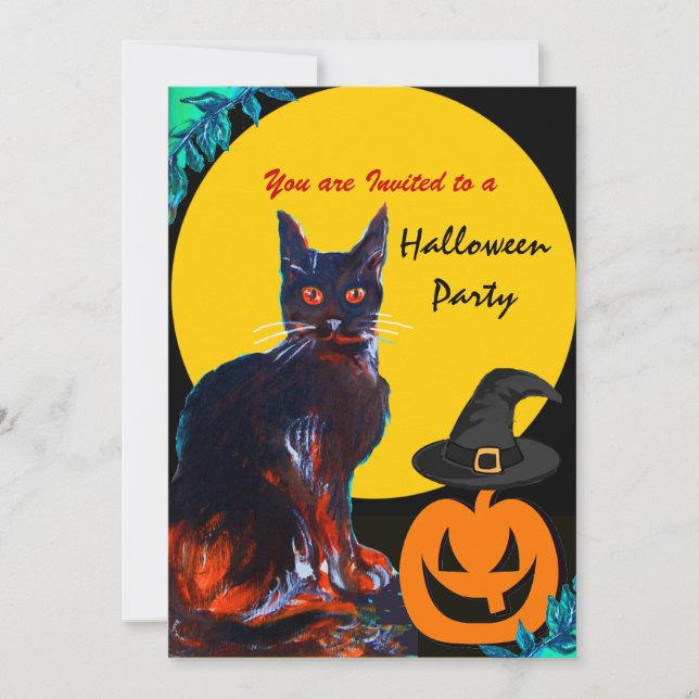 INVITACIÓN PARTIDO HALLOWEEN DE CAT EN NEGRO (Anverso)