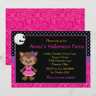 Invitación Partido Halloween de Chica de Cute Werewolf