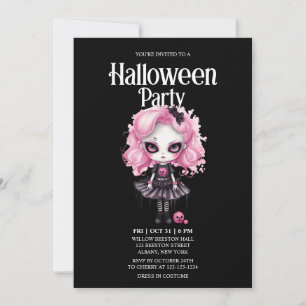 Invitación Partido Halloween de Horror Rosa, Chica gótico Cal