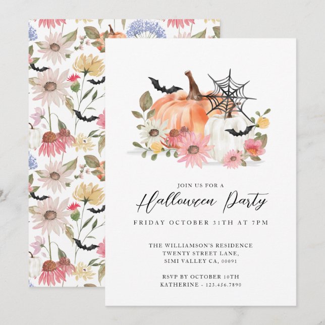 Invitación Partido Halloween de la Calabaza Blanca y Amarilla (Anverso / Reverso)