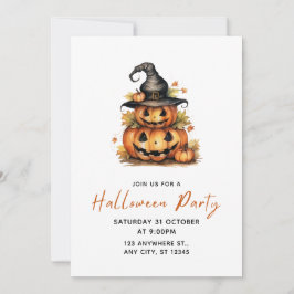 Invitación Partido Halloween de la Calabaza de color de agua 