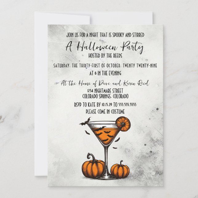 Invitación Partido Halloween de la Calabaza Martini (Anverso)