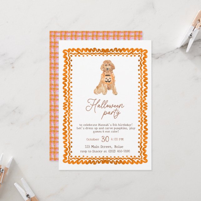 Invitación Partido Halloween de la Calabaza Preppy Naranja de (Anverso/Reverso In Situ)