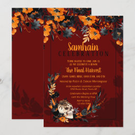 Invitación Partido Halloween de la Calavera Floral de Samhain