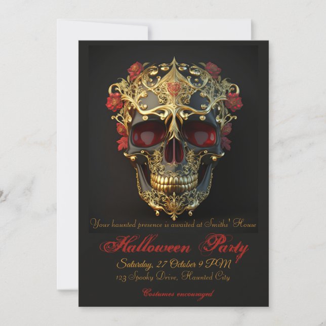 Invitación Partido Halloween de la Calavera Ornamental (Anverso)