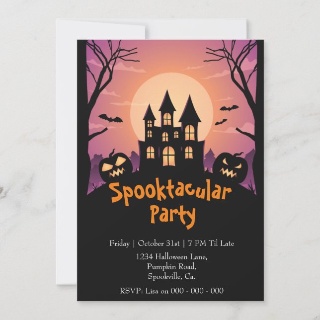 Invitación Partido Halloween de la Casa de Calabaza Hablada (Anverso)