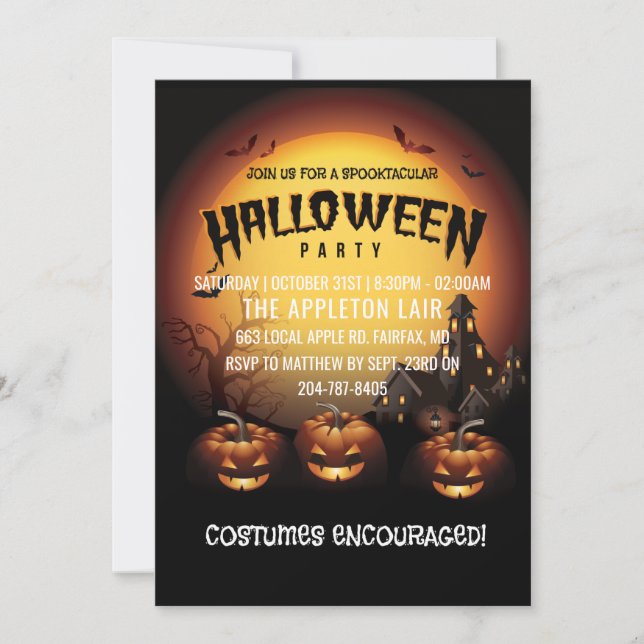 Invitación Partido Halloween de la Casa Oscura de Jack O Lant (Anverso)