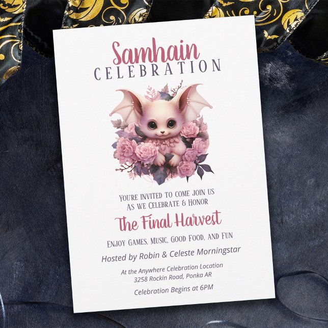 Invitación Partido Halloween de la Cosecha de Bat Rosado Samh (Subido por el creador)