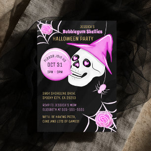 Invitación Partido Halloween de la Gorra Bruja Bubblegum Skel