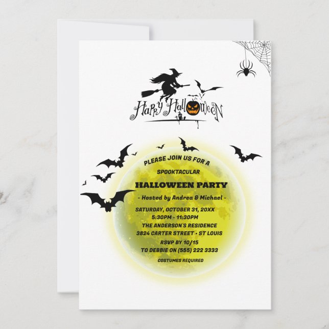 Invitación Partido Halloween de la Luna Completa Spooktacular (Anverso)