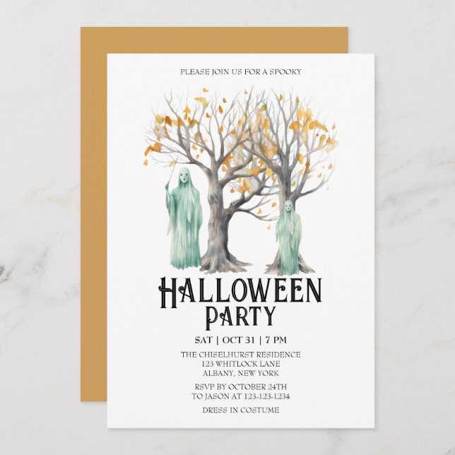 Invitación Partido Halloween de la Moneda de los Disfraces de (Anverso / Reverso)