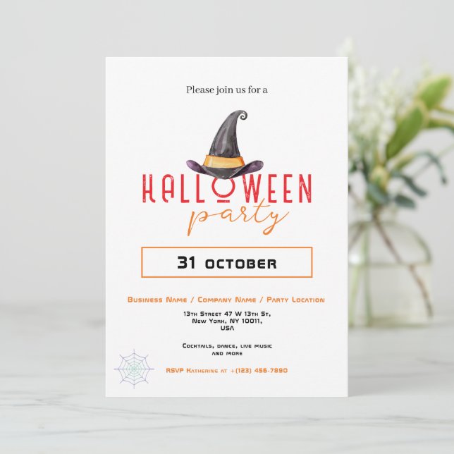 Invitación Partido Halloween de la Oficina de Negocios de la  (Anverso de pie)