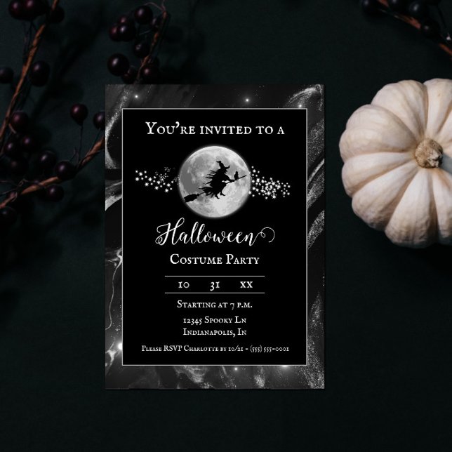 Invitación Partido Halloween de la silueta negra (Black Witch Silhouette Halloween Party Invite)