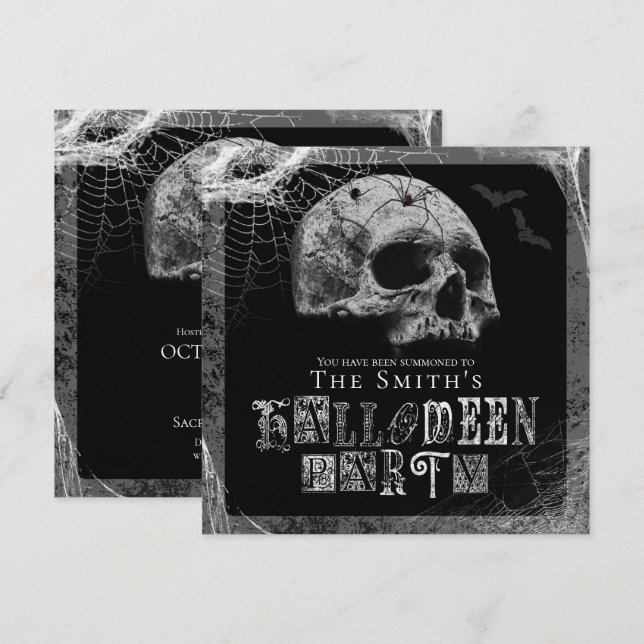 Invitación Partido Halloween de la Viuda Negra Skull & Spider (Anverso / Reverso)