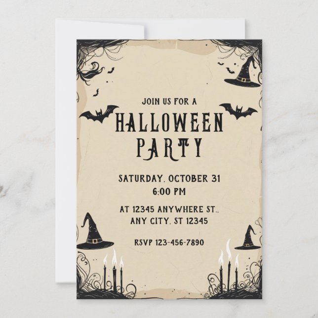 Invitación Partido Halloween de los Gorras Brujos (Anverso)