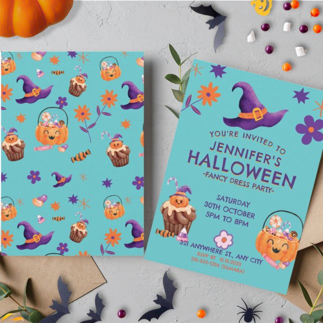 Invitación Partido Halloween de los Niños Naranjas Púrpuras y (Subido por el creador)