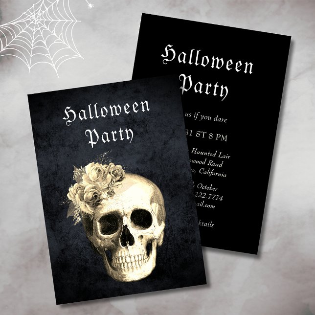 Invitación Partido Halloween de Rosas Blancas de Calavera Gót (Subido por el creador)
