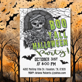 Invitación Partido Halloween del Boo Adulto Y'all Skeleton Mu