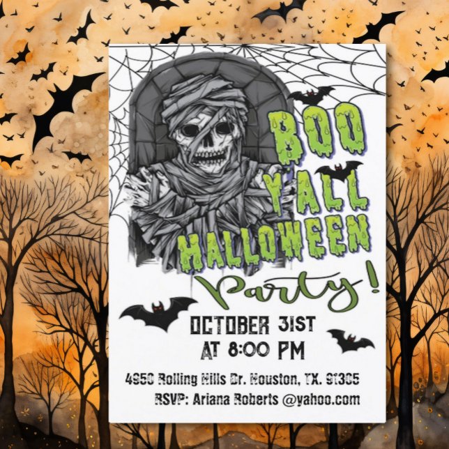 Invitación Partido Halloween del Boo Adulto Y'all Skeleton Mu (Subido por el creador)