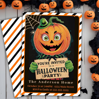 Invitación Partido Halloween del Hombre de Calabaza de Vintag