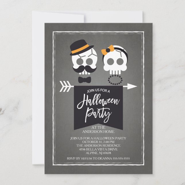 Invitación Partido Halloween del Sr. y la Sra. Skulls (Anverso)