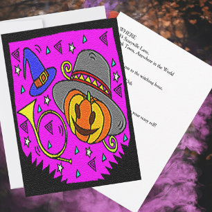 Invitación Partido Halloween Jack O'Lantern y Bugle Purple