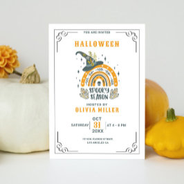 Invitación Partido Halloween Mínimo Gorra y Arcoiris de las b