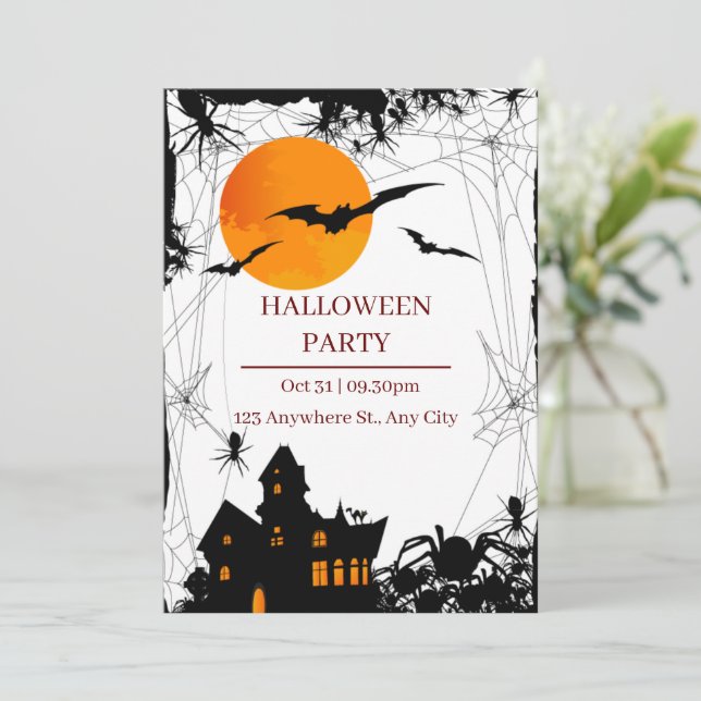 Invitación Partido Halloween Moderno Negro y Naranja (Anverso de pie)