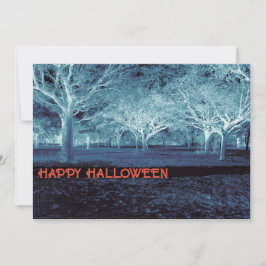 Invitación Partido Halloween Negro y Azul Scary Woods