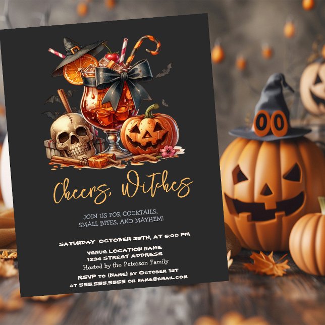 Invitación Partido Halloween Oscuro Gorra de Brujas Calavera (Subido por el creador)