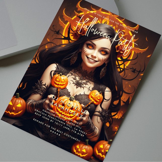 Invitación Partido Halloween para Adultos Bruja gótica Jack O (Adult Halloween Party Gothic Witch Jack O' Lantern Invitation
)