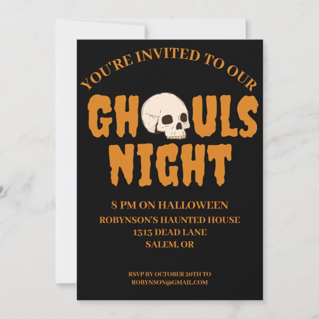 Invitación Partido Halloween para Adultos Negro y Naranja (Anverso)