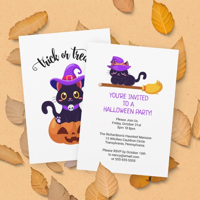 Invitación Partido Halloween Personalizado de gatos brutos ne (Front and Back View)