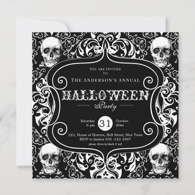 Invitación Partido Halloween Personalizado del Cráneo de Dama (Anverso)