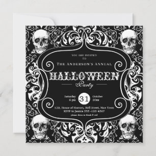 Invitación Partido Halloween Personalizado del Cráneo de Dama