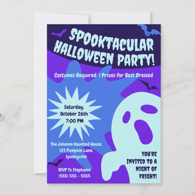 Invitación Partido Halloween Retro Spooktacular (Anverso)