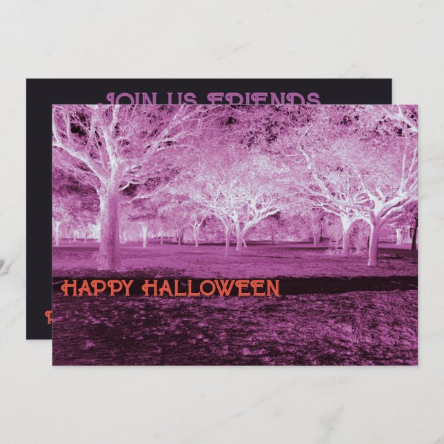 Invitación Partido Halloween rosa y Naranja da miedo a los bo (Anverso / Reverso)