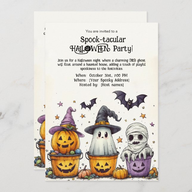 Invitación ¡Partido HALLOWEEN Spook-tacular! (Anverso / Reverso)